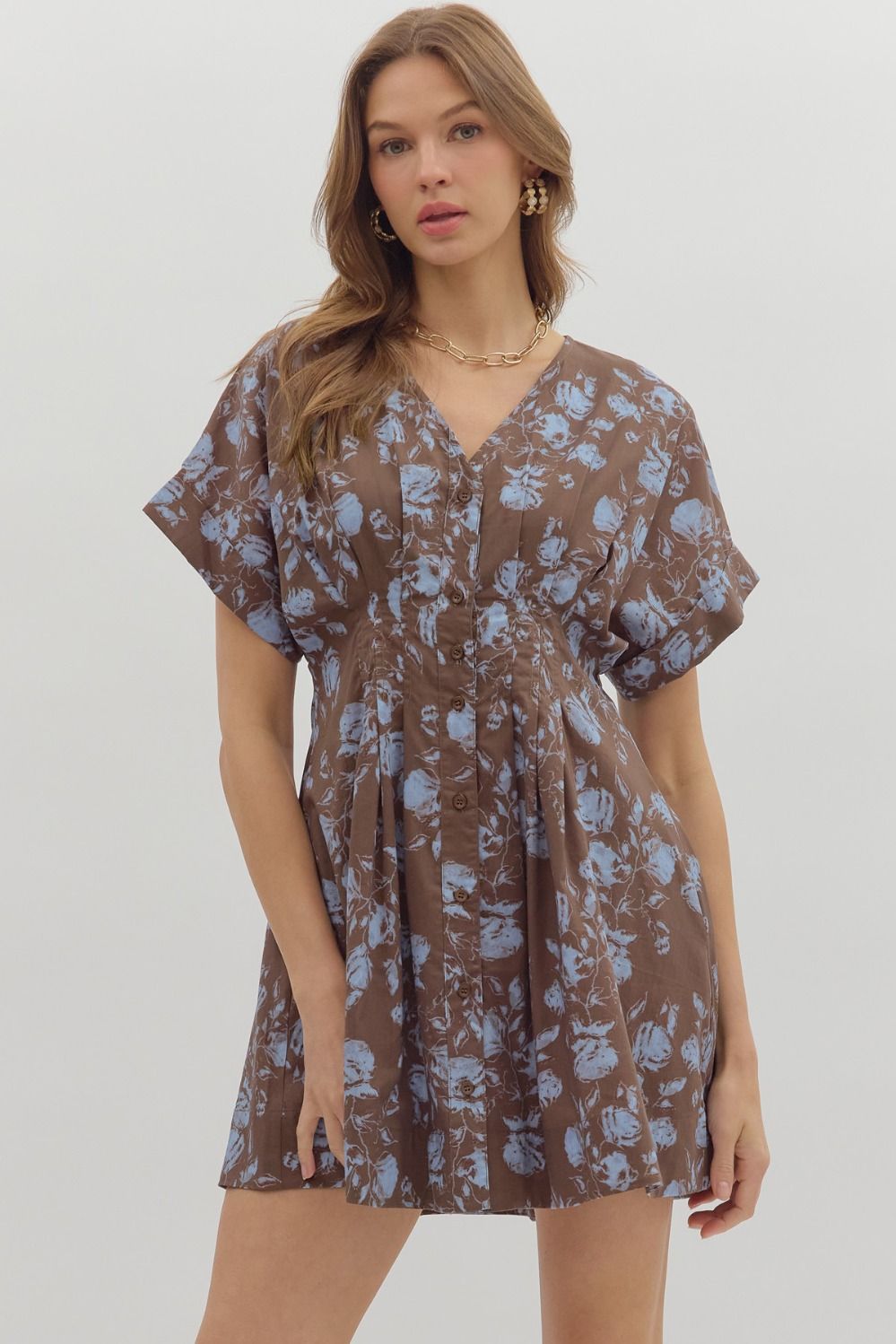 Floral Pleated Dress | Brown