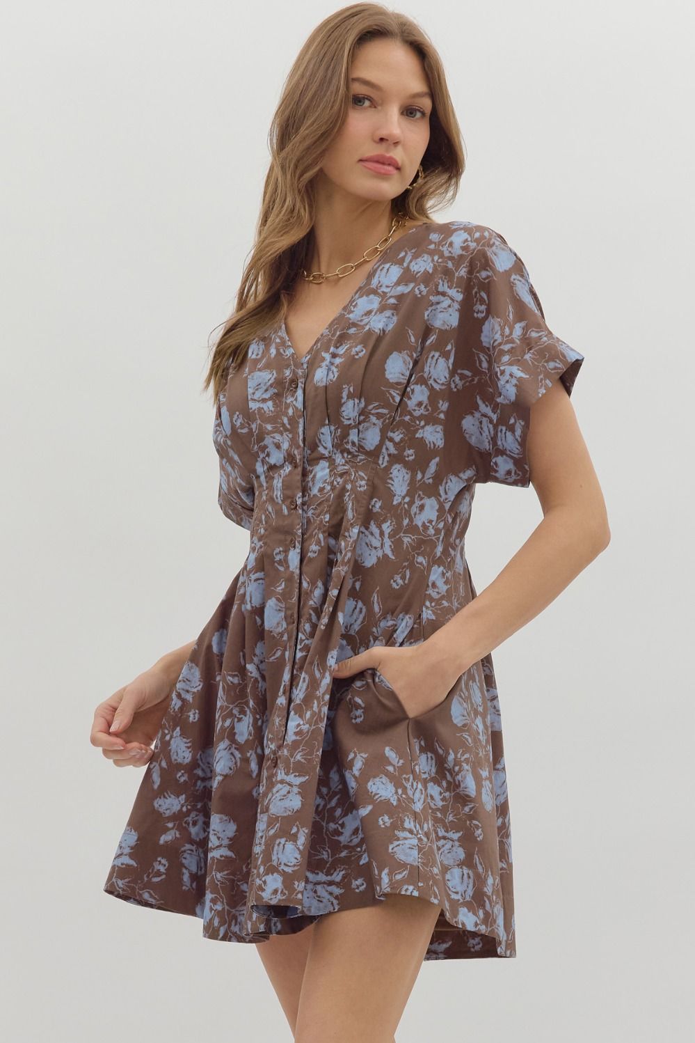 Floral Pleated Dress | Brown