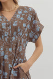 Floral Pleated Dress | Brown