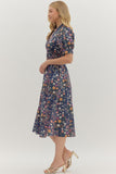 Floral Cotton Midi Zip Dress | Navy