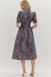 Floral Cotton Midi Zip Dress | Navy
