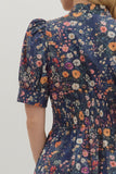 Floral Cotton Midi Zip Dress | Navy
