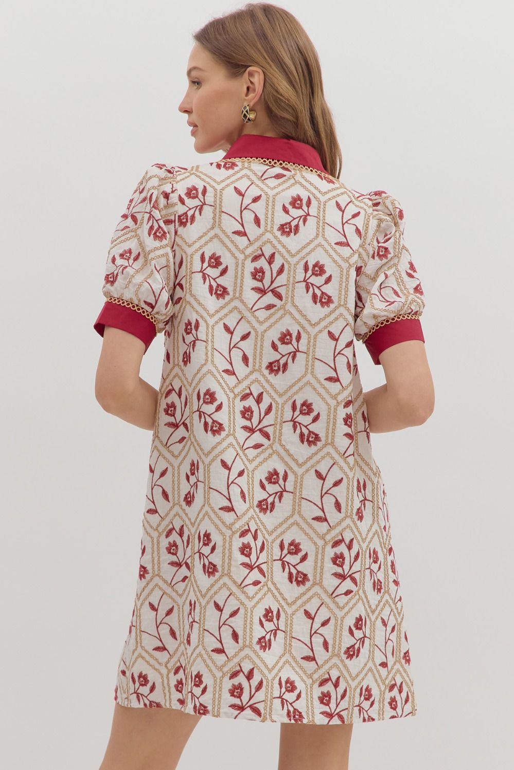 Floral Contrast Band Dress | Brick