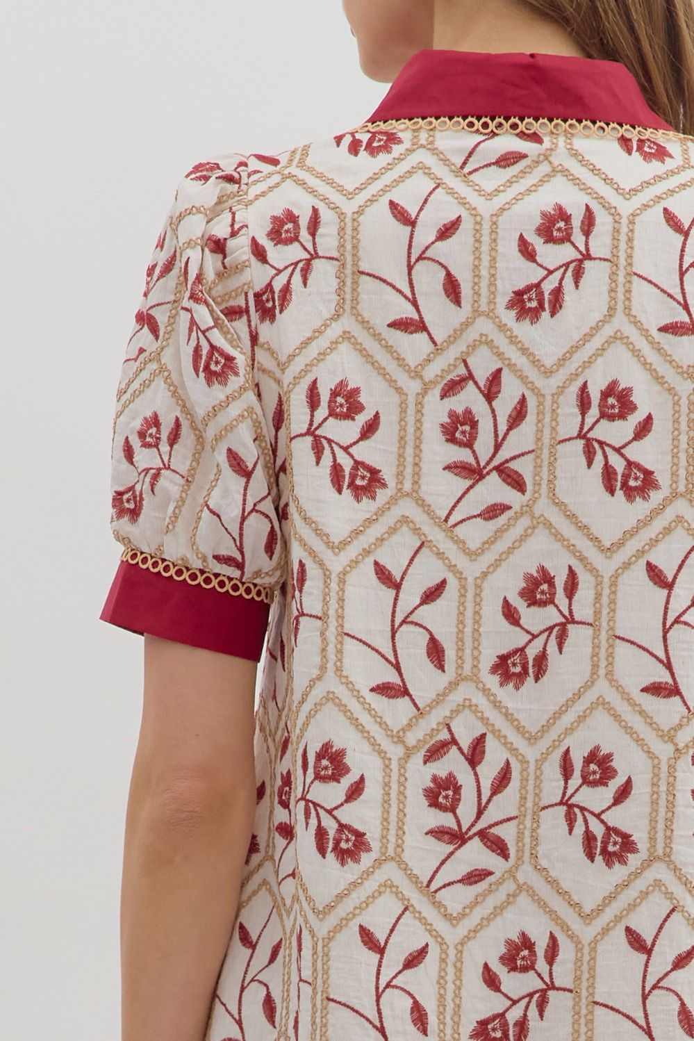 Floral Contrast Band Dress | Brick