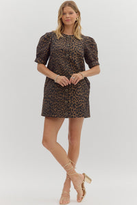 Leopard Cuff Band Pleat Dress | Brown