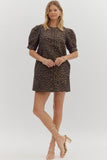 Leopard Cuff Band Pleat Dress | Brown