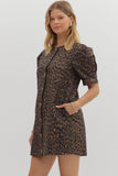 Leopard Cuff Band Pleat Dress | Brown