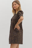 Leopard Cuff Band Pleat Dress | Brown