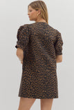 Leopard Cuff Band Pleat Dress | Brown