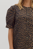 Leopard Cuff Band Pleat Dress | Brown