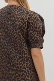 Leopard Cuff Band Pleat Dress | Brown
