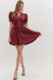 Smocked Waist Front Zip Dress | Burgundy