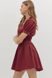 Smocked Waist Front Zip Dress | Burgundy