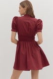Smocked Waist Front Zip Dress | Burgundy