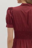 Smocked Waist Front Zip Dress | Burgundy