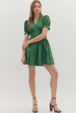 Smocked Waist Front Zip Dress | Green
