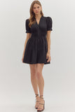 Smocked Waist Front Zip Dress | Black