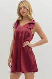 Satin Shoulder Bow Detail Dress | Burgundy