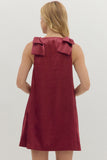 Satin Shoulder Bow Detail Dress | Burgundy