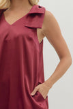 Satin Shoulder Bow Detail Dress | Burgundy