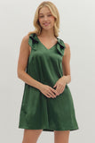 Satin Shoulder Bow Detail Dress | Hunter Green