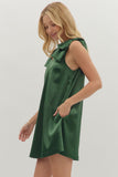 Satin Shoulder Bow Detail Dress | Hunter Green