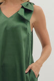 Satin Shoulder Bow Detail Dress | Hunter Green