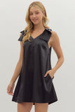 Satin Shoulder Bow Detail Dress | Black