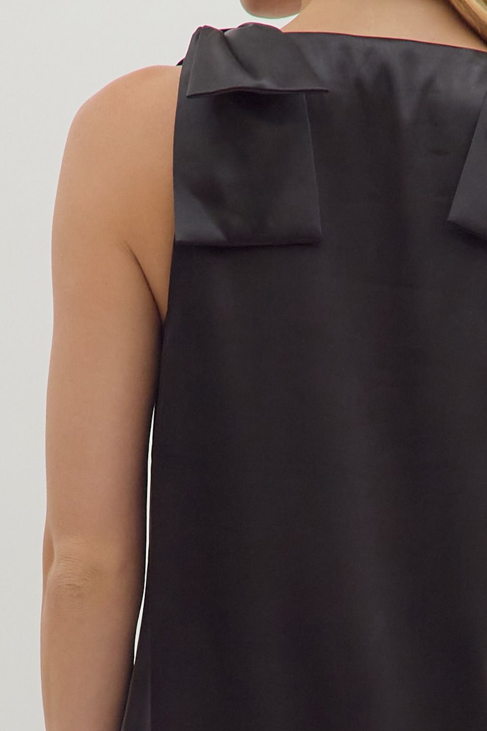 Satin Shoulder Bow Detail Dress | Black
