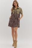 Leopard Front Pocket Button Dress | Olive