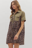 Leopard Front Pocket Button Dress | Olive