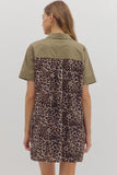 Leopard Front Pocket Button Dress | Olive