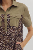 Leopard Front Pocket Button Dress | Olive