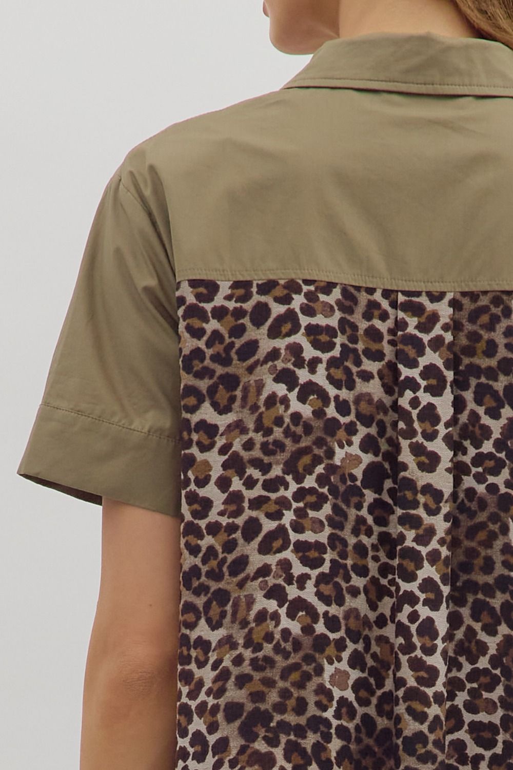 Leopard Front Pocket Button Dress | Olive