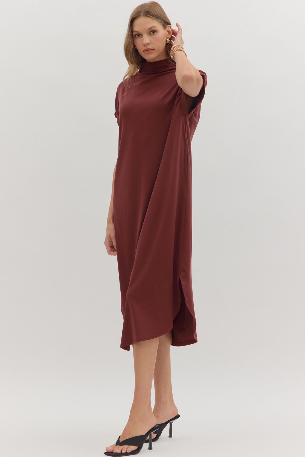 Mock Neck Midi Dress | Burgundy