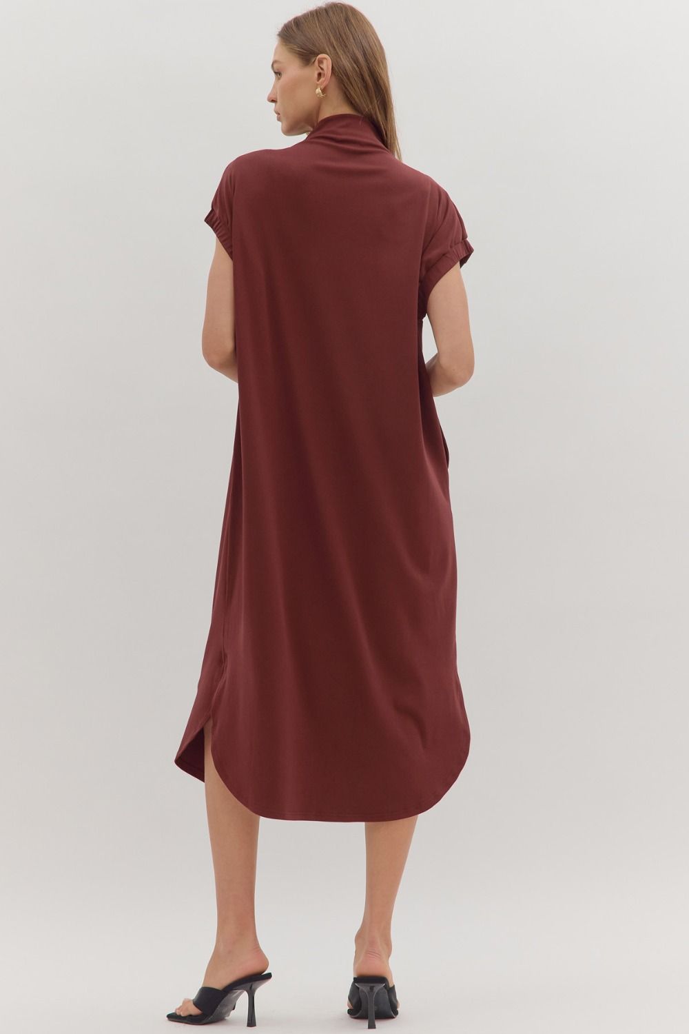 Mock Neck Midi Dress | Burgundy