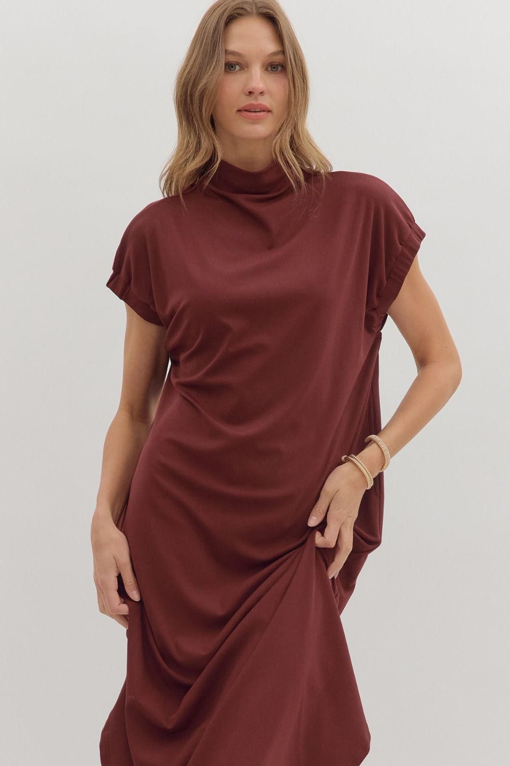 Mock Neck Midi Dress | Burgundy