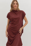 Mock Neck Midi Dress | Burgundy