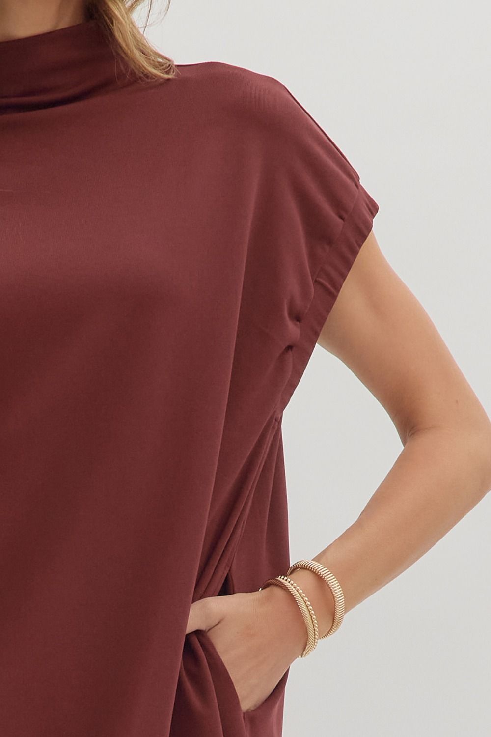 Mock Neck Midi Dress | Burgundy
