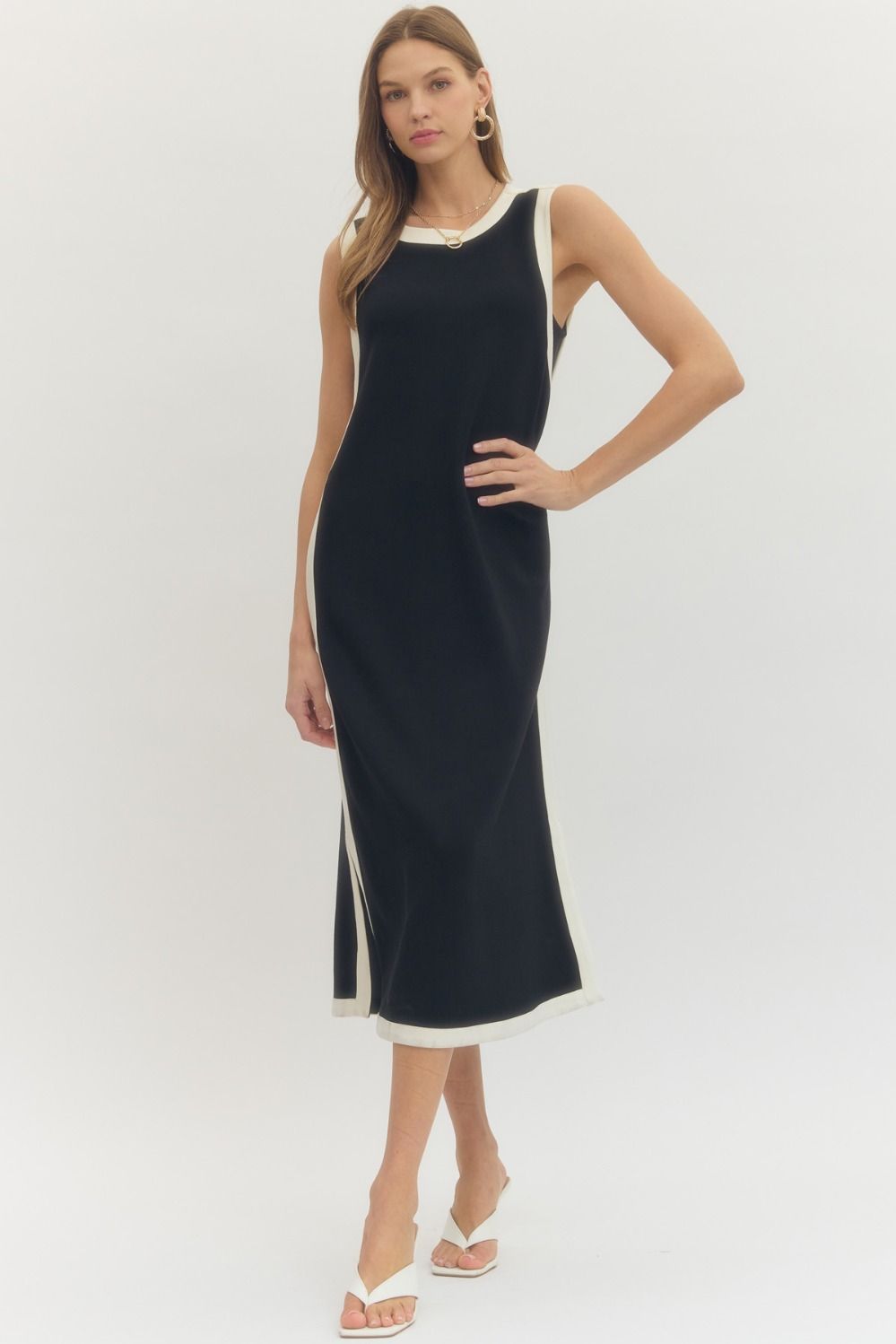 Solid Sleeveless Midi Dress | Black