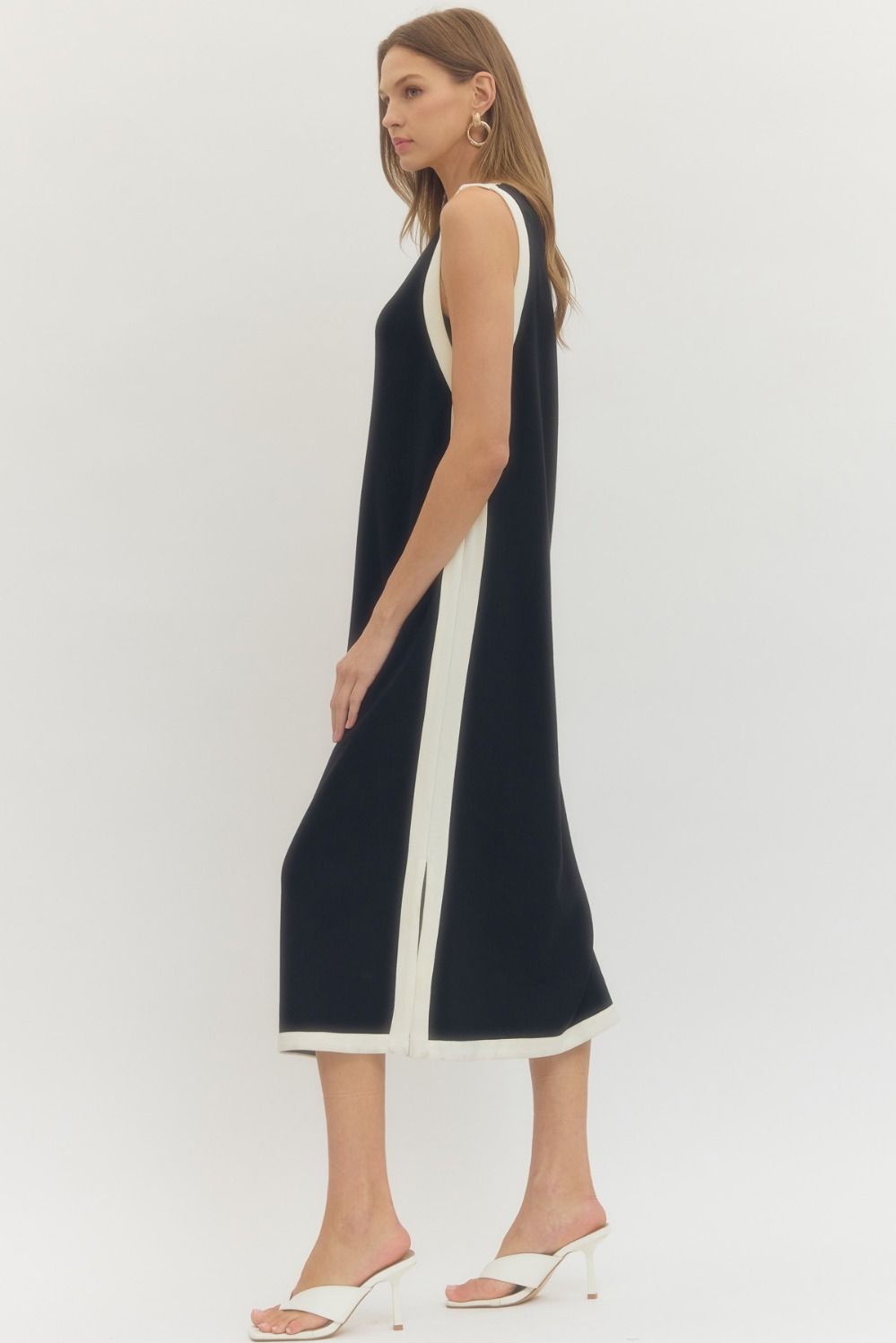 Solid Sleeveless Midi Dress | Black