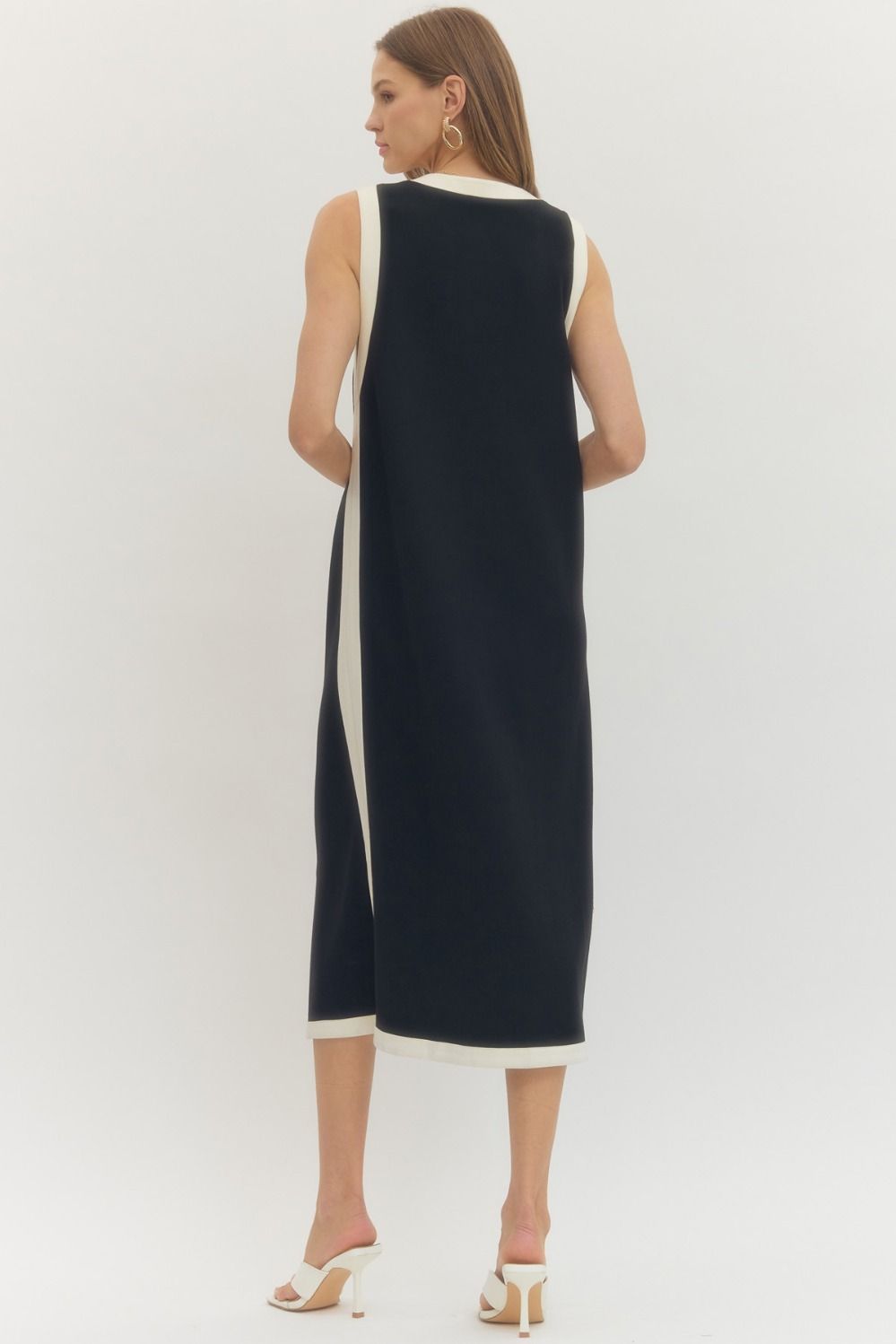 Solid Sleeveless Midi Dress | Black