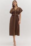 Smocked Zip Midi Dress | Brown