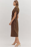 Smocked Zip Midi Dress | Brown
