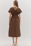 Smocked Zip Midi Dress | Brown