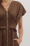 Smocked Zip Midi Dress | Brown