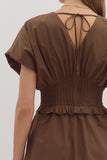 Smocked Zip Midi Dress | Brown