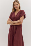 Smocked Zip Midi Dress | Wine