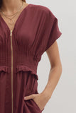 Smocked Zip Midi Dress | Wine