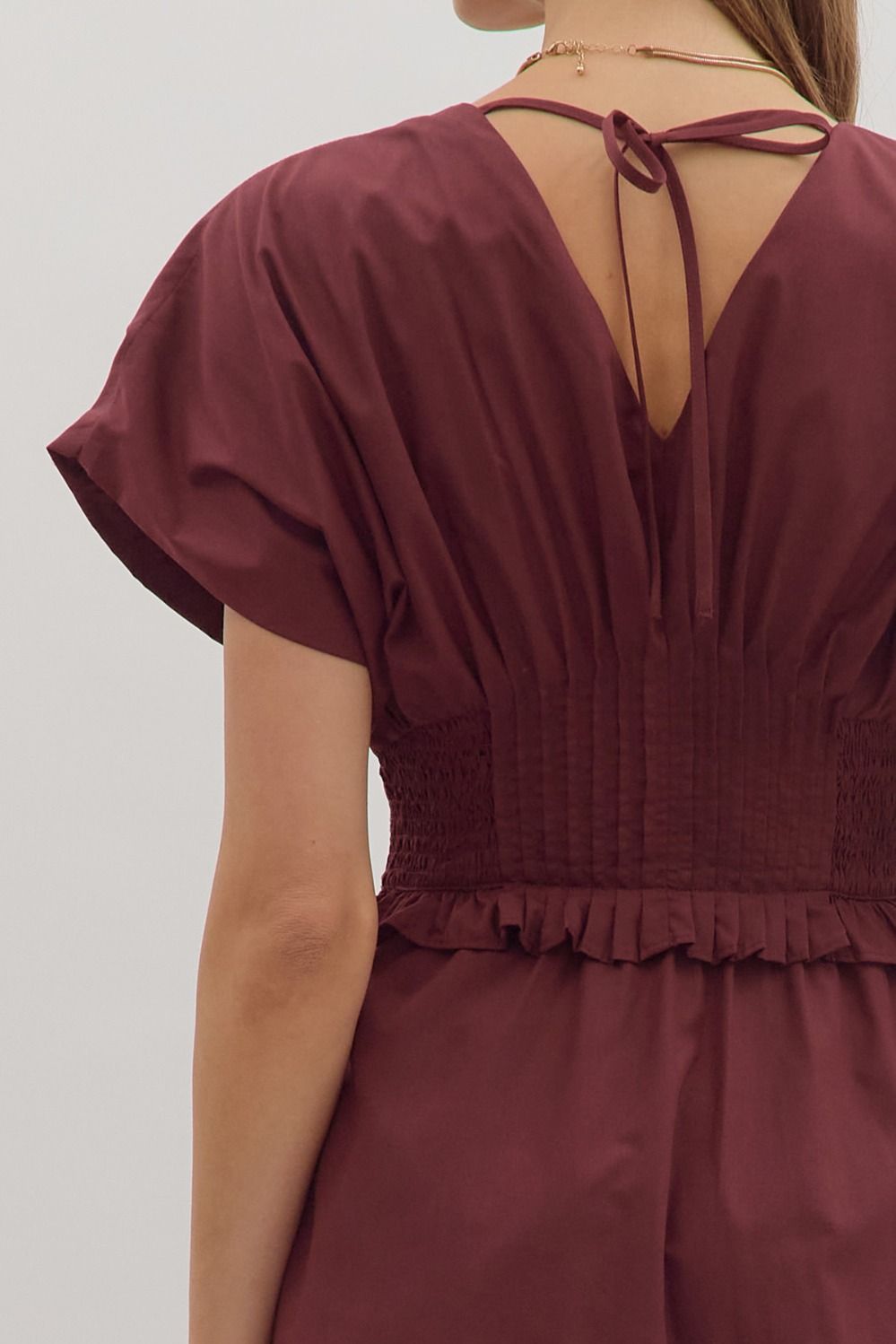 Smocked Zip Midi Dress | Wine